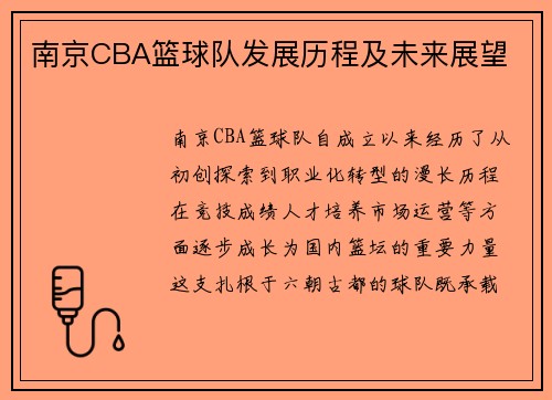 南京CBA篮球队发展历程及未来展望